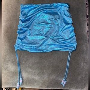 Dolls Kill Club Exx Metallic Blue Ruched Heart Bead Charm Tassel Skirt